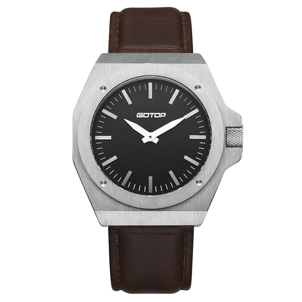 SS268 Stainless-Steel Men's Watch With Brown Leather Strap