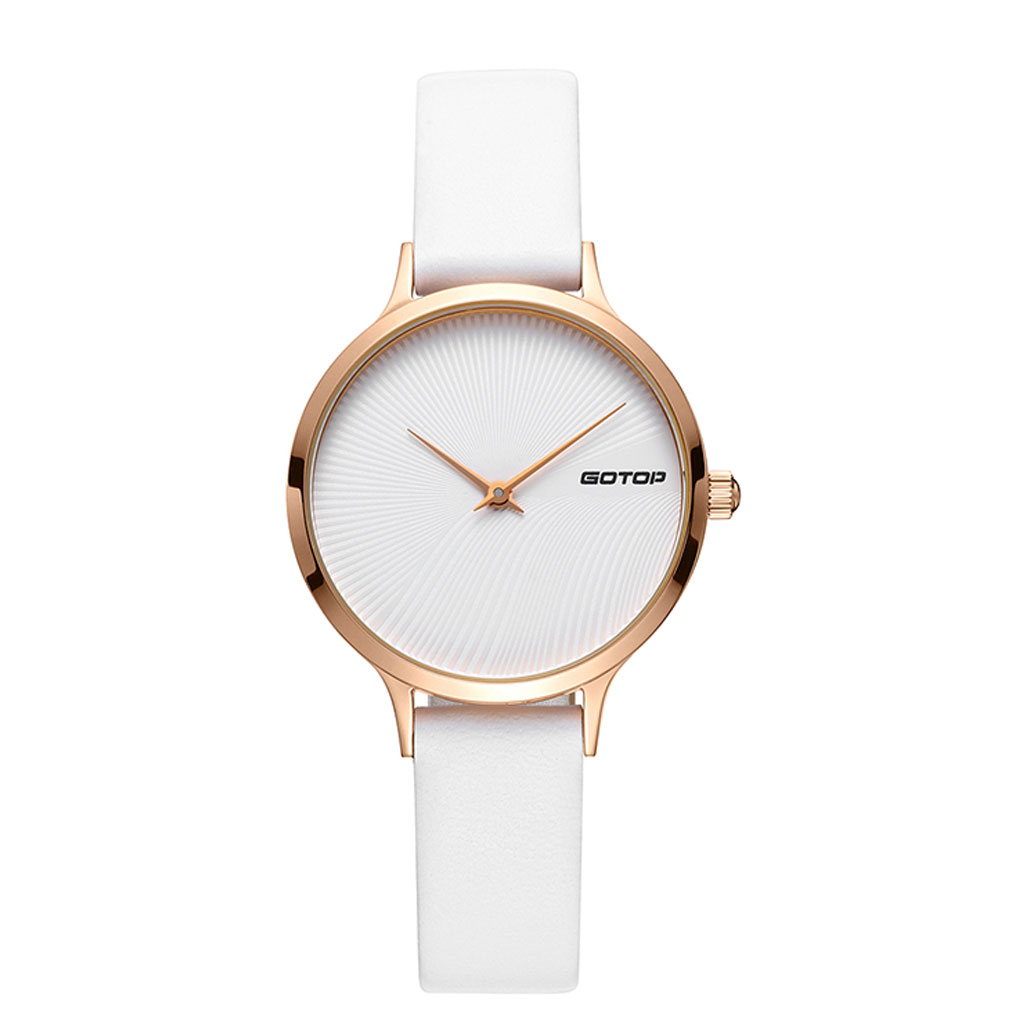 SS396-01 White And Rose Gold Women's Watch With White Leather Strap