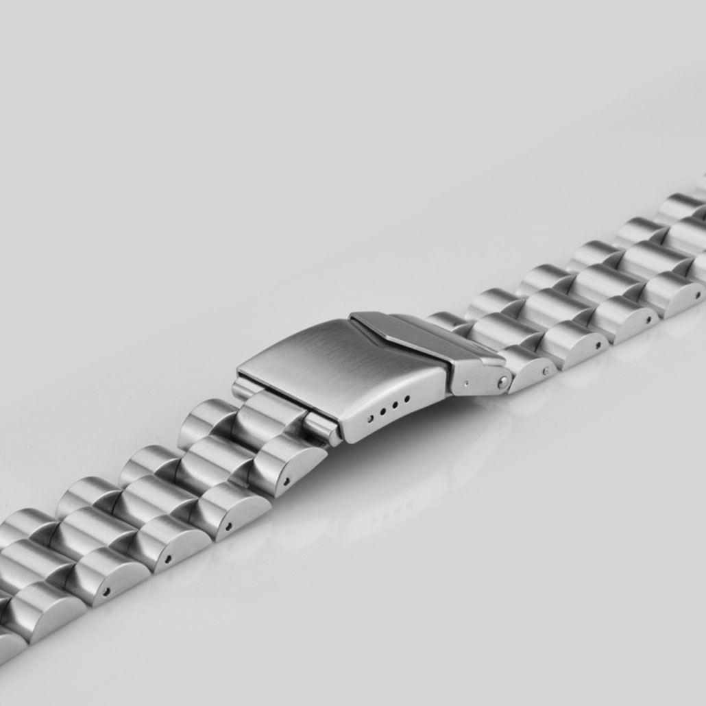 Silver Stainless Steel Watch Strap With Safety Buckle
