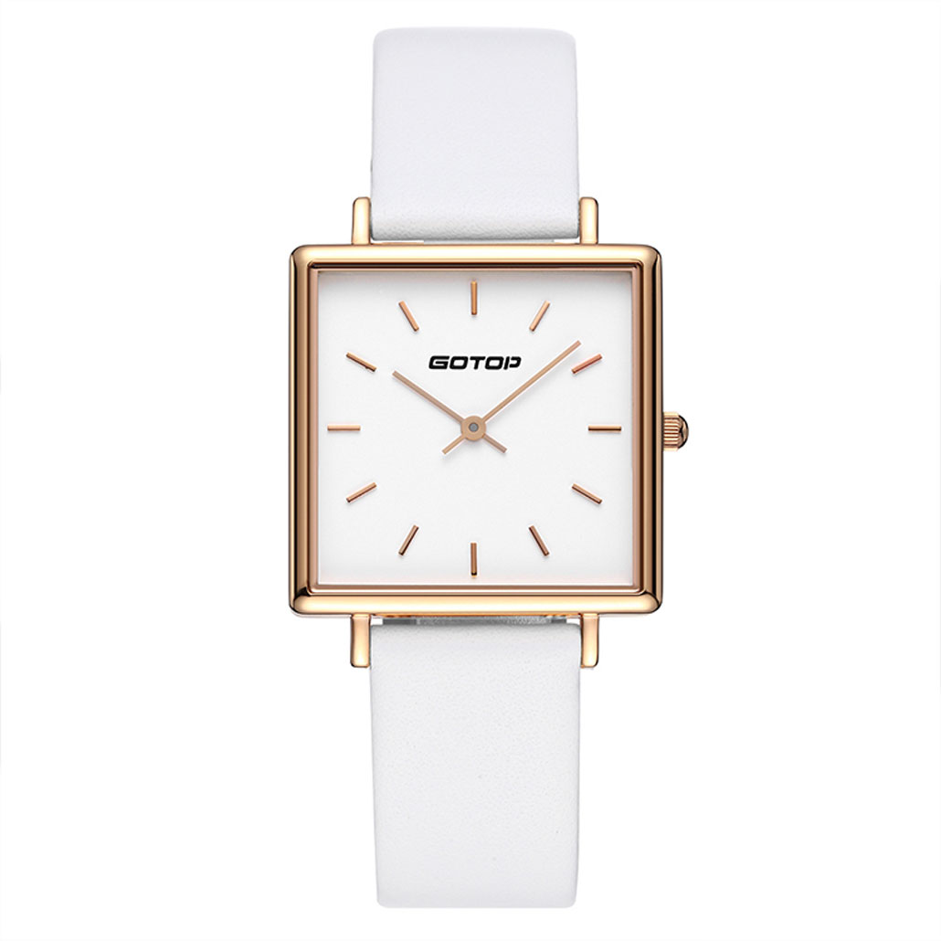 Slim Watch with White Dial and Stripe Silicone Strap