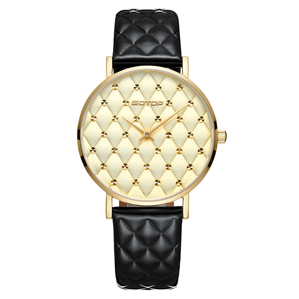 Black And Gold Quilt-Effect Women's Watch Manufacturer, Design | GOTOP