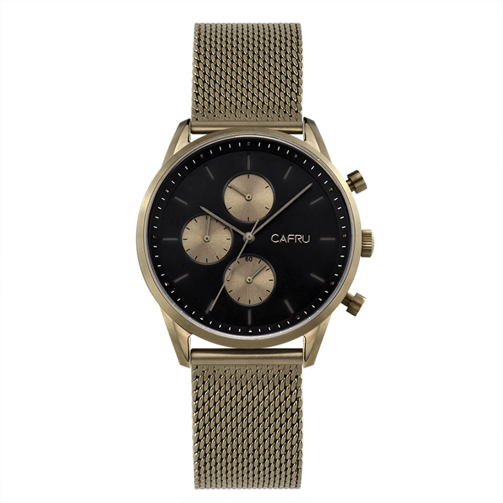 Khaki And Black Men's Watch With Stainless-Steel Mesh Band