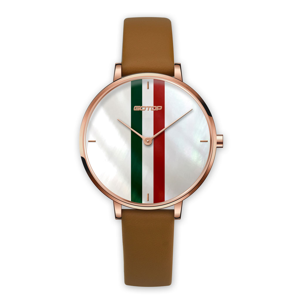 SS653 White Women's Watch With Leather Strap And Stripe Detail