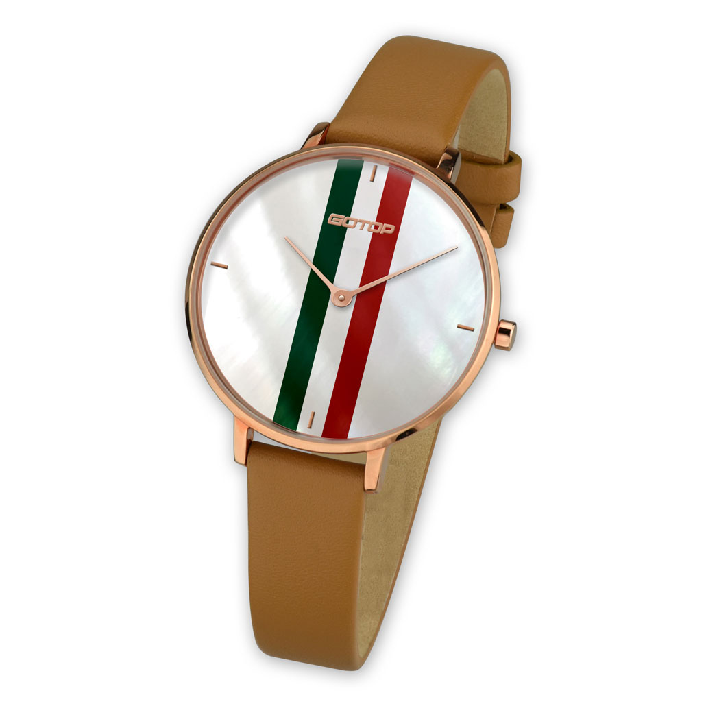 SS653 White Women's Watch With Leather Strap And Stripe Detail