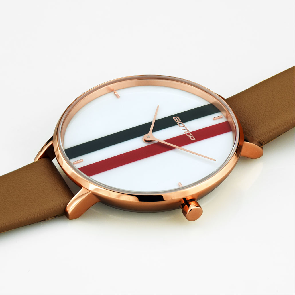 SS653 White Women's Watch With Leather Strap And Stripe Detail