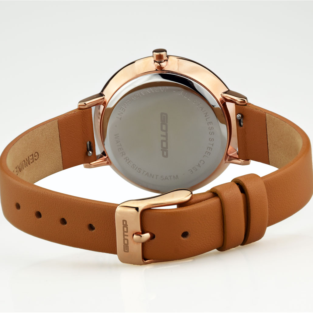 SS653 White Women's Watch With Leather Strap And Stripe Detail