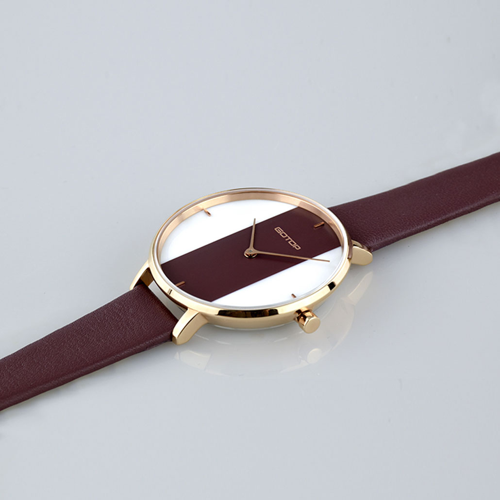 SS653 White Women's Watch With Leather Strap And Stripe Detail