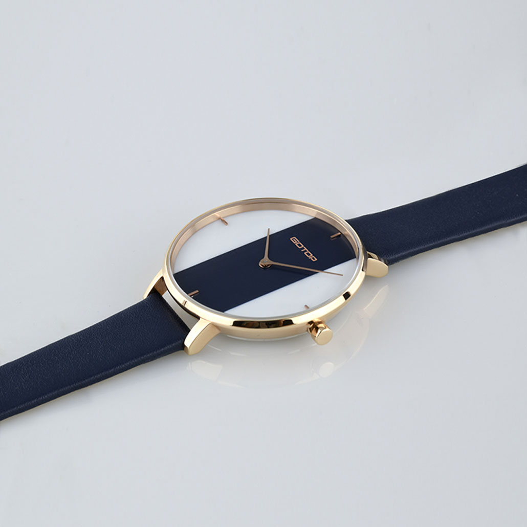 SS653 White Women's Watch With Leather Strap And Stripe Detail
