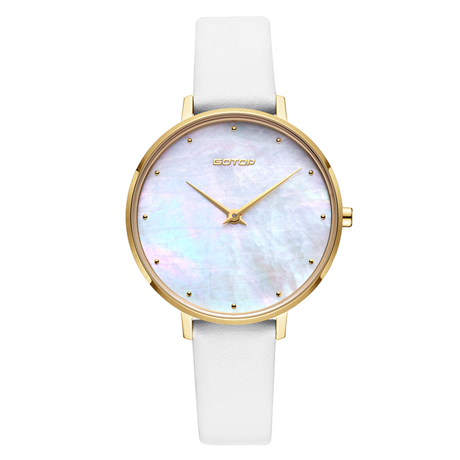 Gold And White Women's Watch With Mother Of Pearl Dial