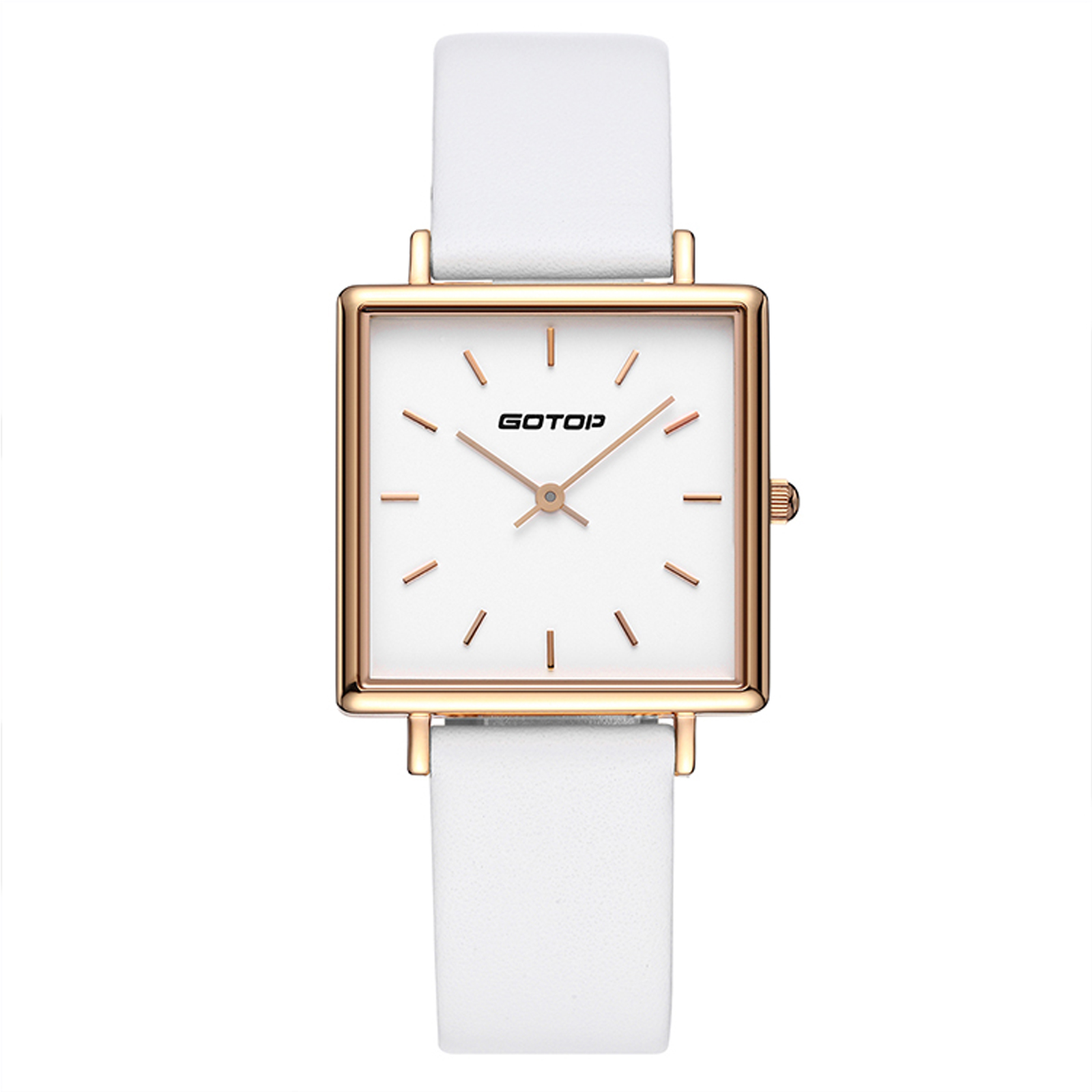 Square Rose Gold And White Women's Watch In Stainless Steel And Leather