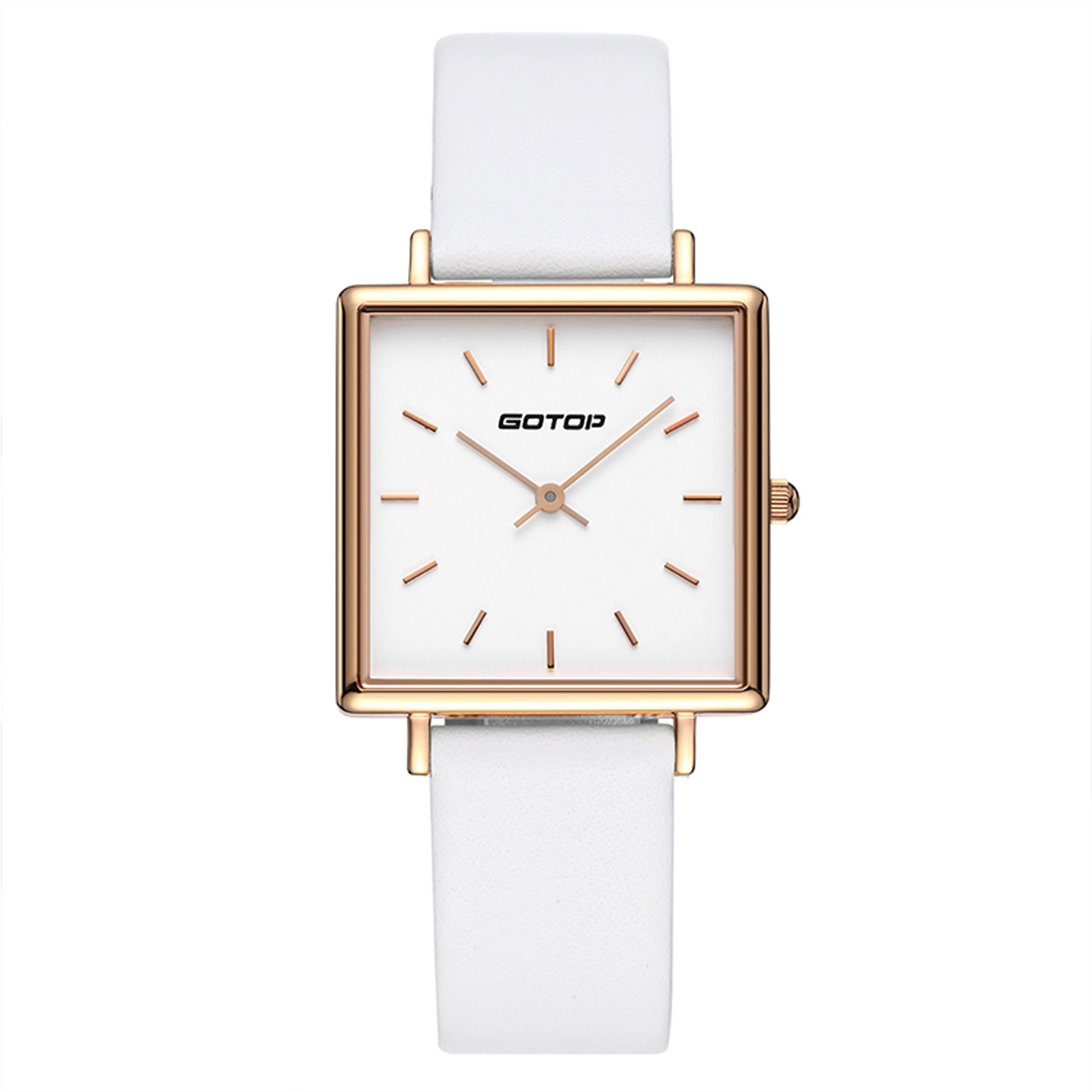 Square Rose Gold And White Women\'s Watch In Stainless Steel And Leather  Manufacturer, Custom Design | GOTOP