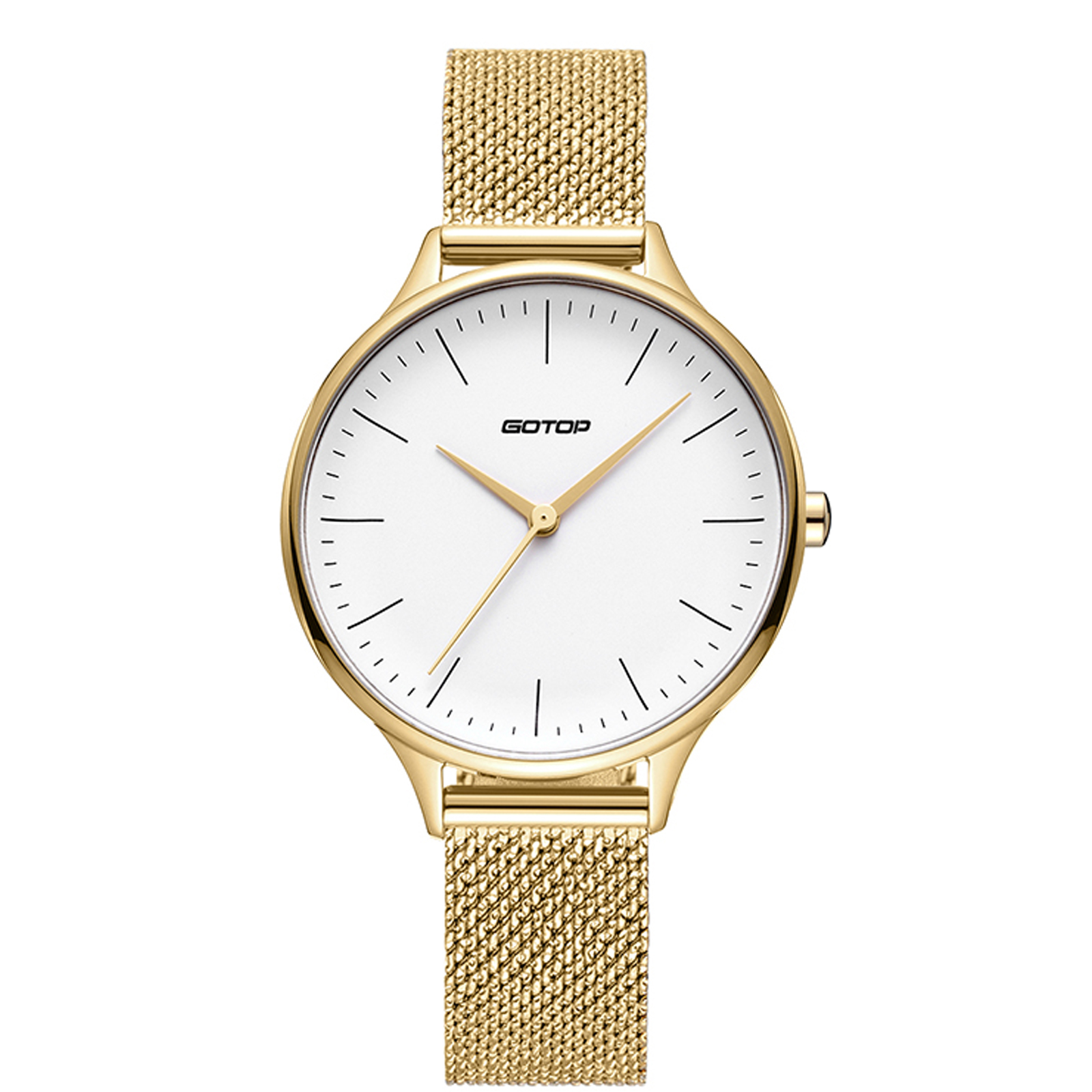 Gold And White Women's Watch With Mesh Band