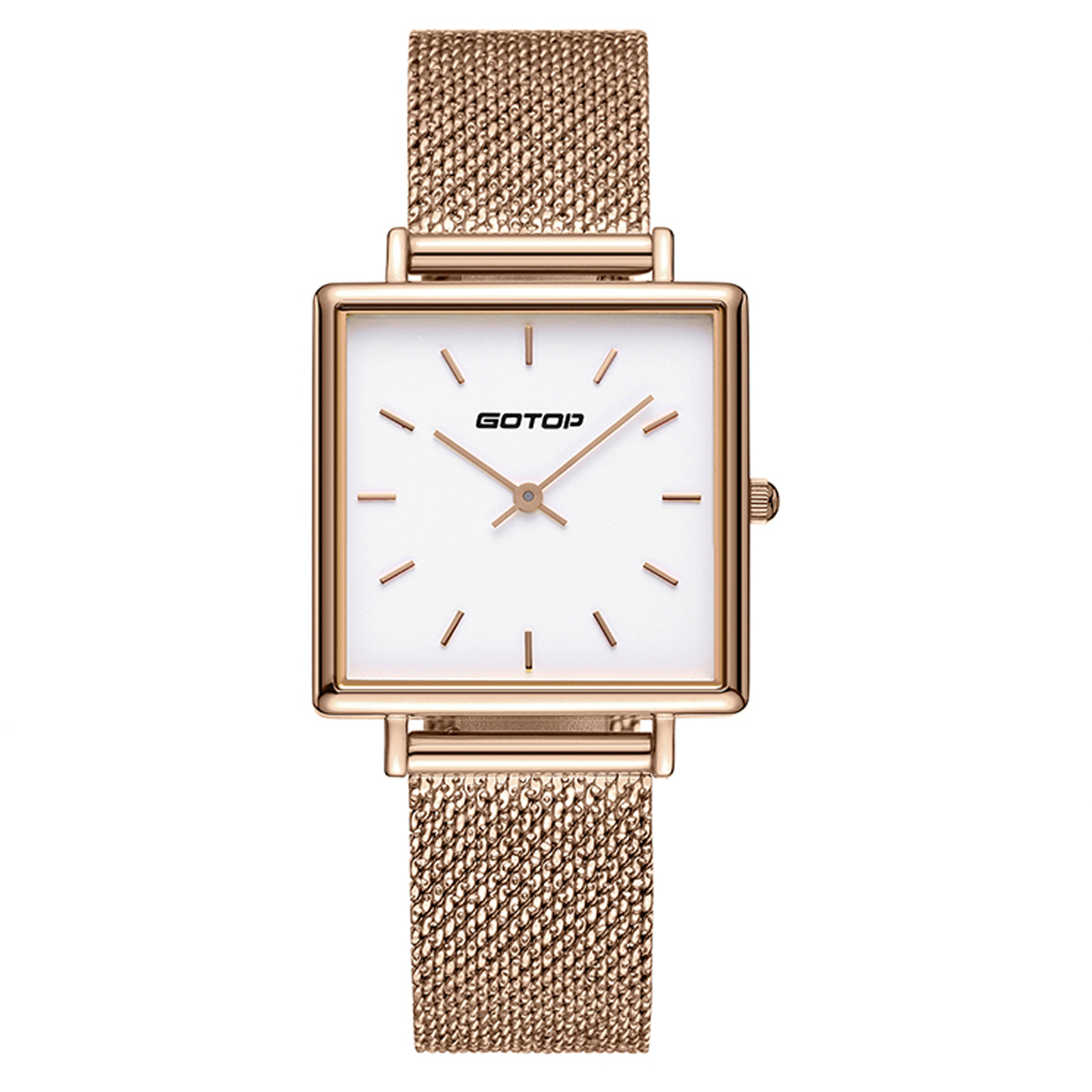 Square Rose Gold Stainless Steel Women's Watch With Mesh Band