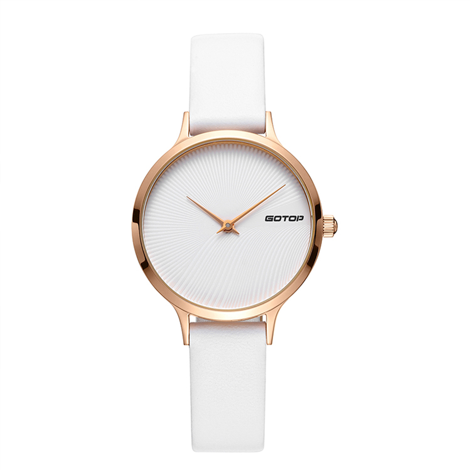 White And Rose Gold Women's Watch With White Leather Strap