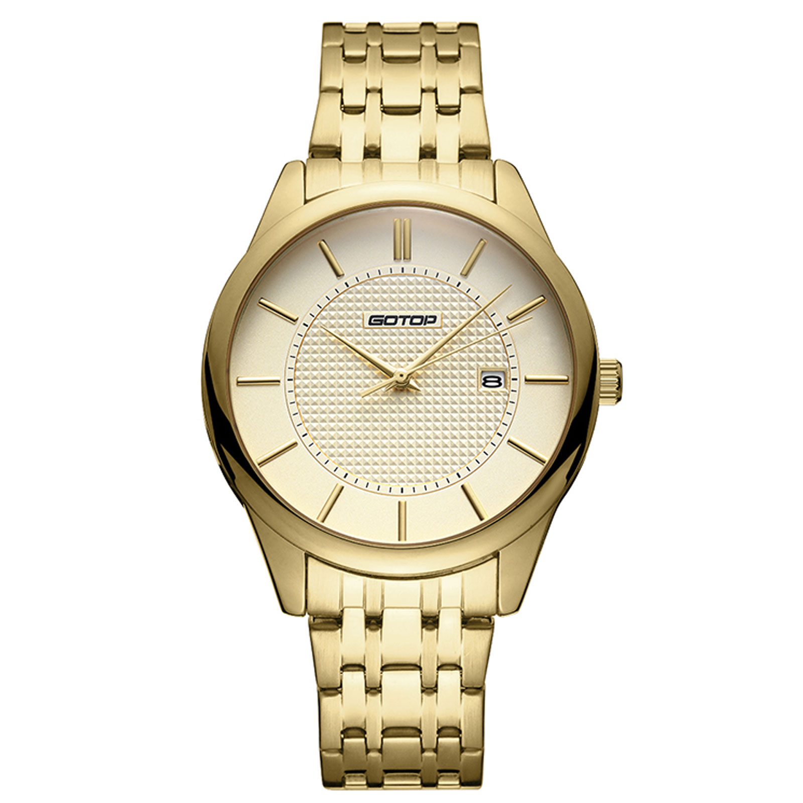Gold Stainless-Steel Men's Watch With Metal Bracelet