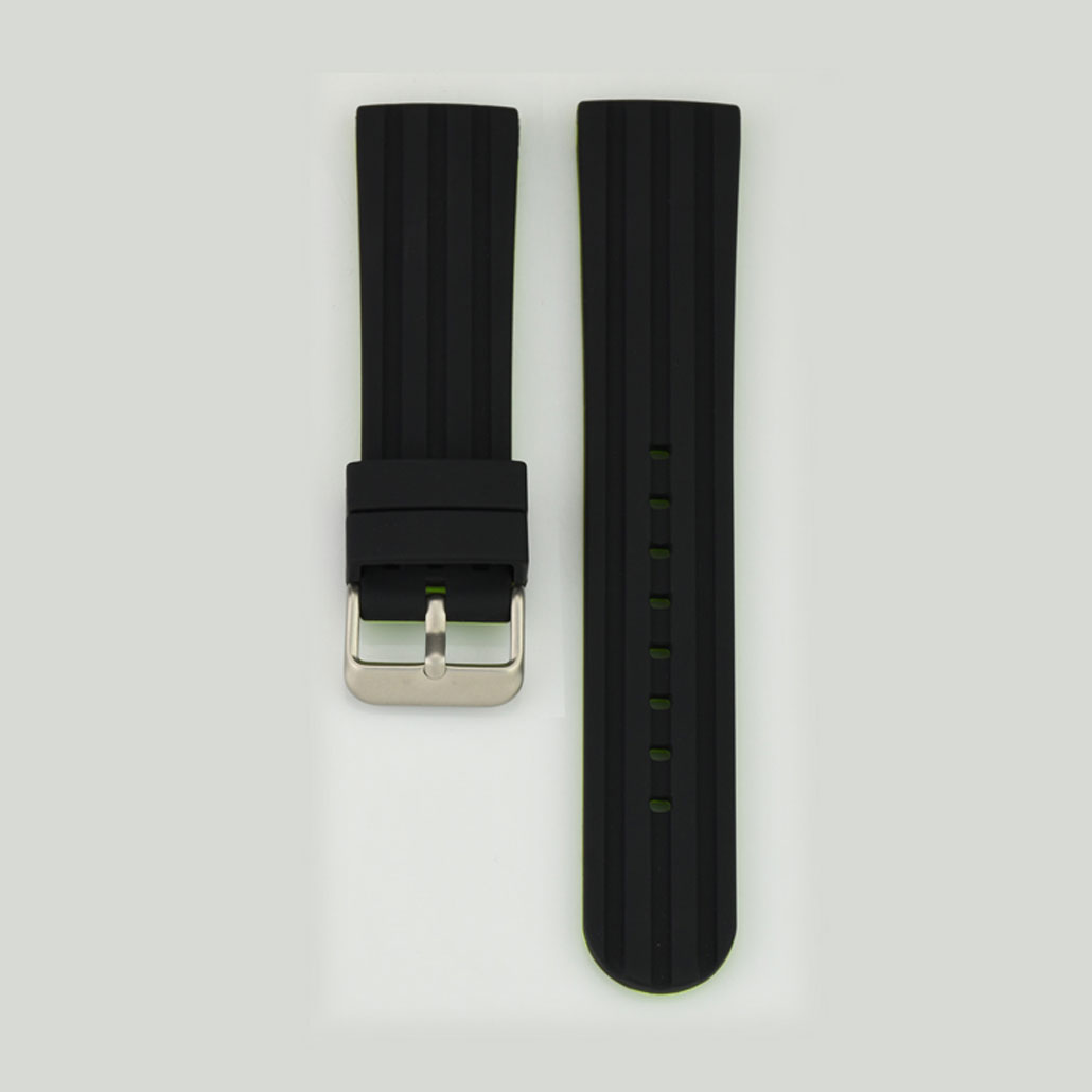 WR003 Black And Green Silicone Rubber Watch Strap