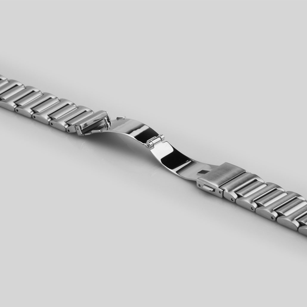 WS021 Push Button Clasp Stainless-steel Watch Band In Silver