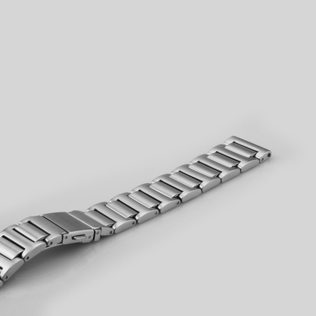 WS021 Push Button Clasp Stainless-steel Watch Band In Silver
