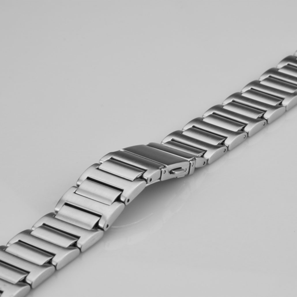 Push Button Clasp Stainless-Steel Watch Band In Silver