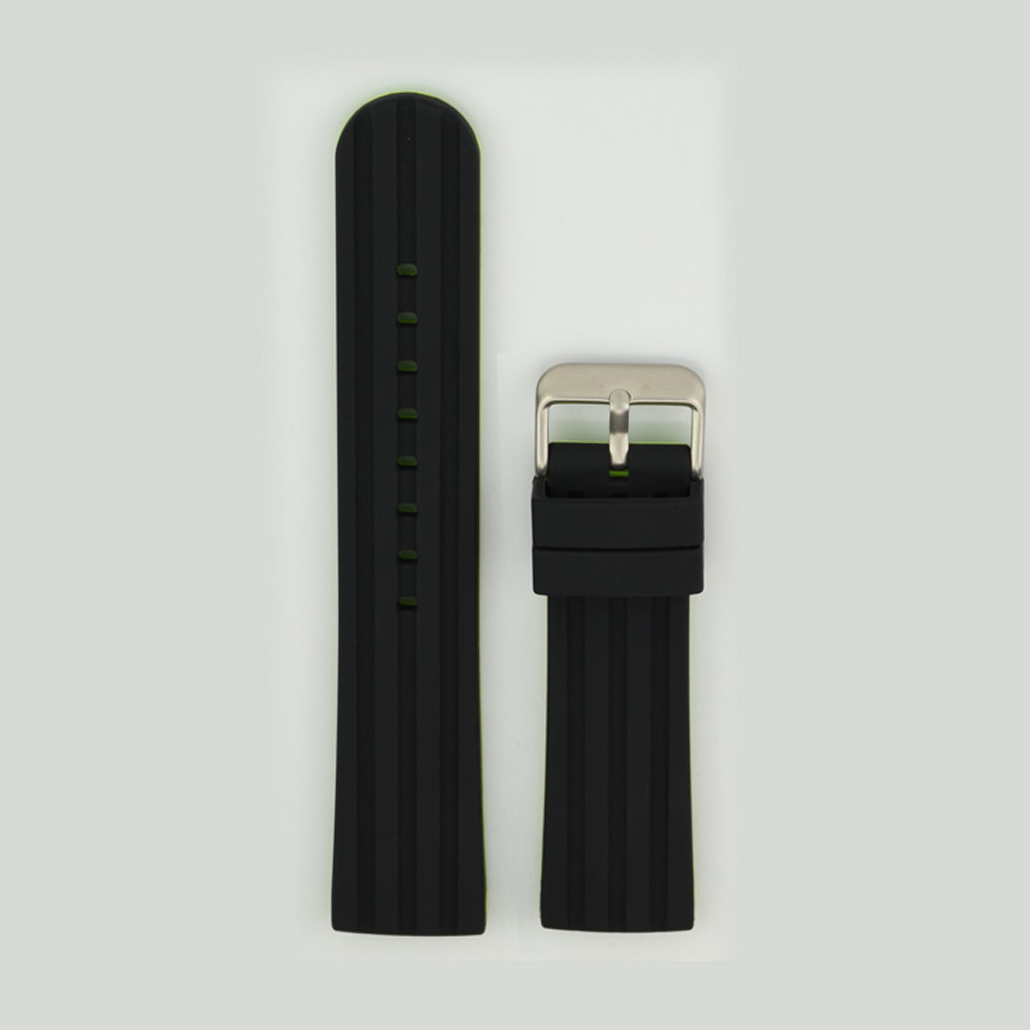 Black And Green Silicone Rubber Watch Strap
