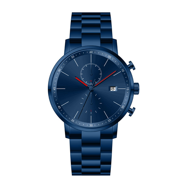 Blue Polished Stainless Steel Mens Watch