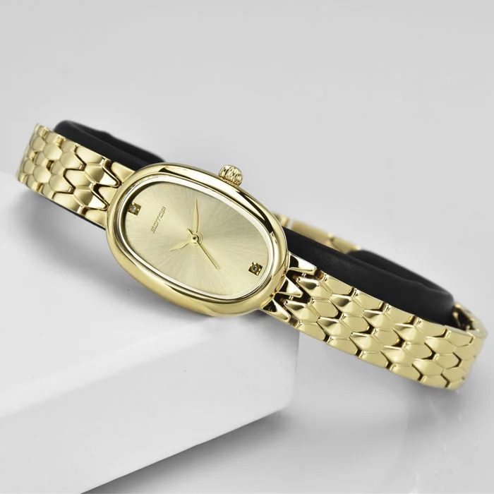 Two Curve Mineral Glass Watch for Woman