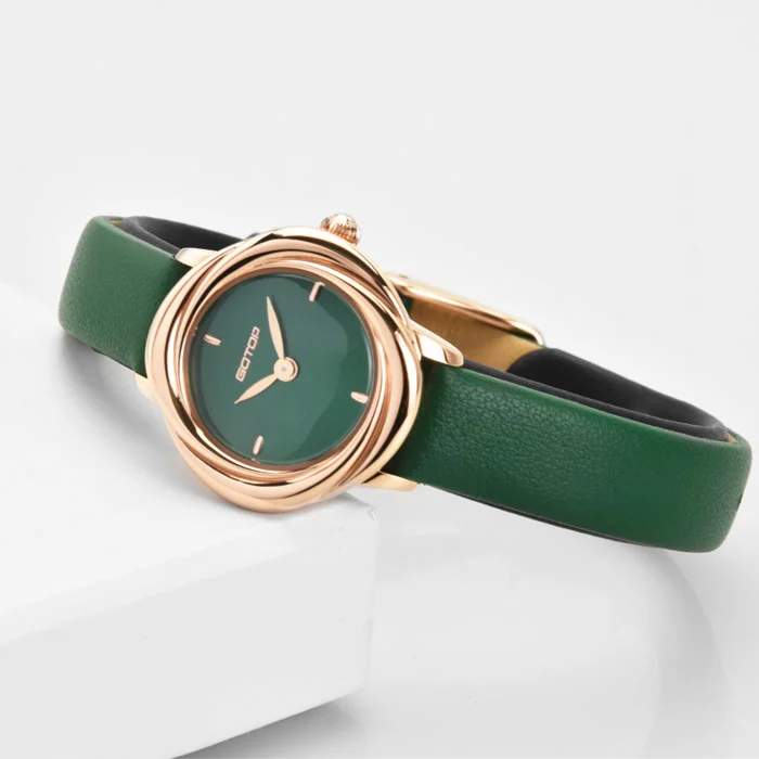 Elegant Rose Case Steel Watch Colorful Exquisite Leather Strap for Women