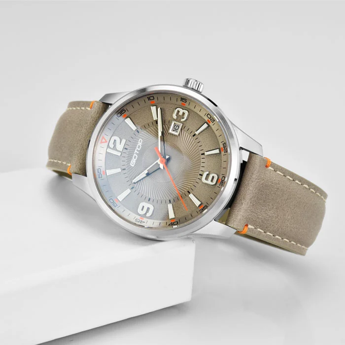 Classic Cool Quartz Steel Watch Factory Custom Textured Leather Strap For Men